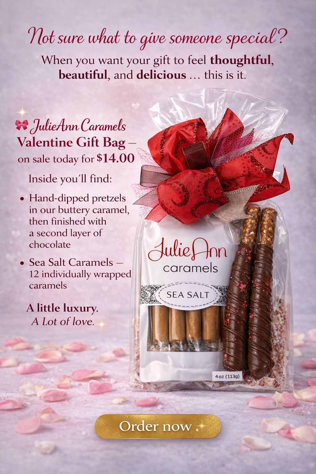 Exquisite Bag of Caramels with Gourmet Pretzel Rod This is gift bag #1